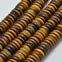 Tiger Eye Natural Tiger Eye Heishi Beads Strands, Disc/Flat Round, 8x2~3mm, Hole: 1mm, about 130pcs/strand, 15.35 inch