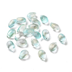 Cyan Charms en verre transparent, poudre d'or scintillant, larme, cyan, 9x6x5mm, Trou: 1mm