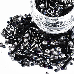Black Glass Seed Beads, Mixed Style, Mixed Shapes, Black, 1~7x2~4mm, Hole: 0.7~1mm, about 450g/pound