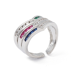 Платина Красочное кольцо-манжета со стрелой из кубического циркония, украшения из латуни для женщин, платина, внутренний диаметр: 17.8 мм