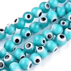 Turquoise Handmade Evil Eye Lampwork Round Bead Strands, Turquoise, 6mm, Hole: 1mm, about 64pcs/Strand, 14.57''(37cm)