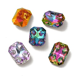 Mixed Color K9 Glass Rhinestone Cabochons, Point Back & Back Plated, Faceted, Rectangle, Mixed Color, 14x10x5mm