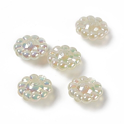 Pale Goldenrod UV Plating Acrylic European Beads, Large Hole Beads, with Glitter Powder, AB Color, Flower with Smiling Face, Pale Goldenrod, 23.5x24x12mm, Hole: 4mm