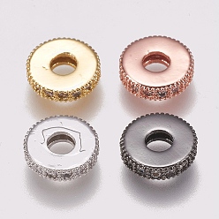 Mixed Color Brass Micro Pave Cubic Zirconia Bead Spacers, Flat Round, Clear, Mixed Color, 8x2mm, Hole: 3mm