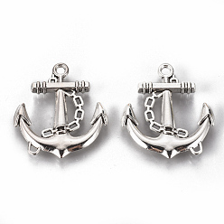Antique Silver Tibetan Style Alloy Pendants, Lead Free and Cadmium Free, Anchor, Antique Silver, 32x27x4mm, Hole: 2.5mm