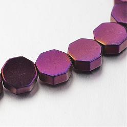 Purple Plated Electroplate Non-magnetic Synthetic Hematite Bead Strands, Octagon, Purple Plated, 6x6x2mm, Hole: 1mm, about 67pcs/strand, 15.7 inch