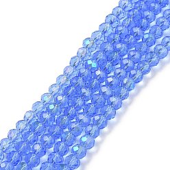Cornflower Blue Electroplate Glass Beads Strands, Half Rainbow Plated, Faceted, Rondelle, Cornflower Blue, 3x2mm, Hole: 0.8mm, about 150~155pcs/strand, 15~16 inch(38~40cm)