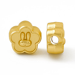 Matte Gold Color Rack Plating Alloy Beads, Cadmium Free & Nickel Free & Lead Free, Flower with Rabbit Pattern, Matte Gold Color, 12x7mm, Hole: 3mm