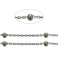Antique Bronze Brass Flat Oval Cable Chains, Satellite Chains, with Round Beads, Unwelded, with Spool, Cadmium Free & Nickel Free & Lead Free, Antique Bronze, 2.2x1.7x0.23mm, Bead: 3.5mm, about 301.83 Feet(92m)/roll