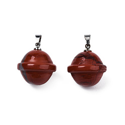Red Jasper Natural Red Jasper Pendants, with Stainless Steel Color Tone Stainless Steel Findings, Planet, 22.5x20mm, Hole: 3x5mm