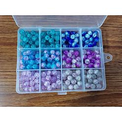 Dodger Azul 300 pcs 6 colores perlas de vidrio craqueladas pintadas con aerosol, rondo, azul dodger, 8 mm, agujero: 1.3~1.6 mm, 50 piezas / color