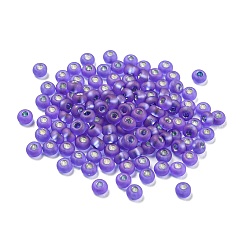 Dark Violet Frosted Silver Lined Glass Seed Beads, Round Hole, Round, Dark Violet, 3x2mm, Hole: 1mm, 787pcs/bag