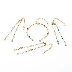 Couleur Mélangete Fabrication de bracelets de perles faits à la main, avec chaîne en verre et laiton, 304 accessoires en acier inoxydable, couleur mixte, 16x0.2 cm