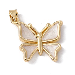 Real 18K Gold Plated Brass Epoxy Resin Pendants, Cadmium Free & Nickel Free & Lead Free, Rack Plating, Butterfly, Real 18K Gold Plated, 20.5x22x3.5mm, Hole: 3mm