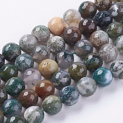 Indian Agate Natural Indian Agate Beads Strands, Faceted, Round, Mixed Color, 8mm, Hole: 1mm, about 46pcs/strand, 15 inch