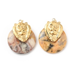 Crazy Agate Natural Crazy Agate Pendants, Ion Plating(IP) Donut Charm, with Golden Color Plated 304 Stainless Steel Lion Findings and Jump Rings, 36x30x11.5mm, Hole: 3mm
