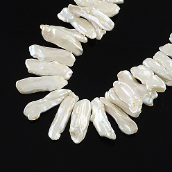 Antique White Rectangle Natural Baroque Pearl Keshi Pearl Beads Strands, Top Drilled Beads, Cultured Freshwater Pearl, Antique White, 12~26x5~11mm, Hole: 0.8mm, about 66pcs/strand, 14.6 inch