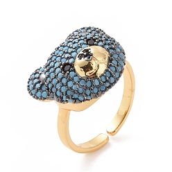 Light Blue Cubic Zirconia Bear Open Cuff Rings, Golden Alloy Jewelry for Women, Light Blue, Inner Diameter: 17mm