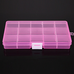 Темно-Розовый 15 сетки прозрачные пластиковые съемные контейнеры для гранул, с крышками и белыми застежками, прямоугольные, темно-розовыми, 17.4x9.8x2.2 см