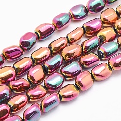 Rainbow Plated Electroplate Non-magnetic Synthetic Hematite Beads Strands, Nuggets, Rainbow Plated, 7x4~5mm, Hole: 1mm, about 57pcs/strand, 15.7 inch(40cm)