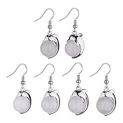 Quartz Crystal Natural Quartz Crystal Dolphin Dangle Earrings with Crystal Rhinestone, Platinum Brass Jewelry for Women, 38mm, Pin: 0.6mm