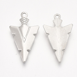 Stainless Steel Color 201 Stainless Steel Pointed Pendants, Arrow, Stainless Steel Color, 28.5x15.5x2.5mm, Hole: 1.6mm