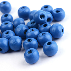 Steel Blue Natural Wood Beads, Dyed, Round, Steel Blue, 14x13mm, Hole: 4mm, about 1200pcs/1000g