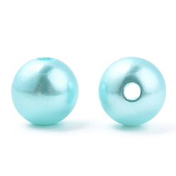 Cyan Perles d'imitation en plastique ABS peintes à la bombe, ronde, cyan, 10x9.5mm, Trou: 2mm, environ 1040 pcs / 500 g