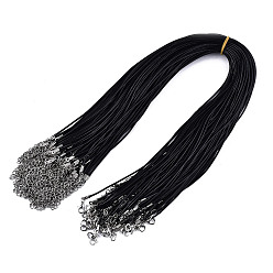 Negro Algodón encerado el collar del cordón, con broches de langosta de la aleación de la garra y las cadenas finales de hierro, Platino, negro, 17.12 pulgada (43.5 cm), 1.5 mm