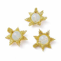 Opalite Opalite Pendants, Sun Charms, with Rack Plating Golden Tone Brass Findings, Cadmium Free & Lead Free, 26~28x24~28x10mm, Hole: 2x4mm