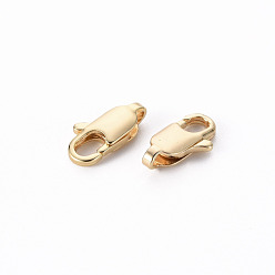 Real 18K Gold Plated Brass Lobster Claw Clasps, Nickel Free, Real 18K Gold Plated, 12x6x3mm, Hole: 1.8mm