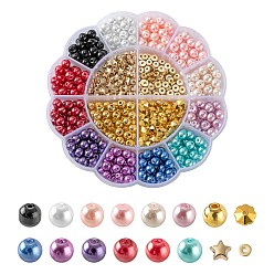 Mixed Color 540Pcs Imitation Pearl Beads Kit for DIY Jewelry Making, Including Round Glass Pearl Beads and CCB Plastic Beads, Mixed Color, about 540pcs/box