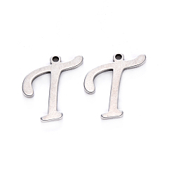 Letter T 201 Stainless Steel Charms, Laser Cut, Stainless Steel Color, Letter.T, 13.5x13x1mm, Hole: 1mm