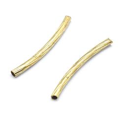 Raw(Unplated) Brass Tube Beads, Curved, Lead Free & Cadmium Free & Nickel Free, Tube, Raw(Unplated), 25x2mm, Hole: 1mm