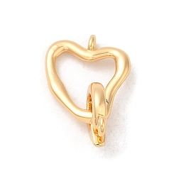 Real 18K Gold Plated Brass Fold Over Clasps, Heart, Real 18K Gold Plated, Heart: 12x13.5x2mm, Hole: 1.2mm; Clasp: 10.5x8x2mm, Hole: 1.2mm