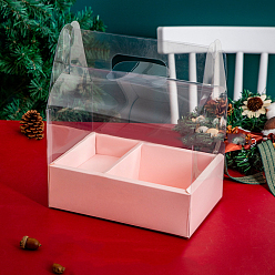 Pink Пластиковая и бумажная прозрачная цветочная подарочная коробка, с 2 отделением, для упаковки кекса для выпечки торта, прямоугольные, розовые, 157x240x285 мм