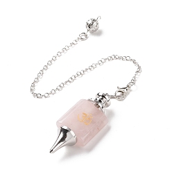 Quartz Rose Grand pendule de pendule de quartz rose naturel, avec les accessoires en laiton plaqués de platine, sans cadmium et sans plomb, 242mm, Trou: 2.5mm