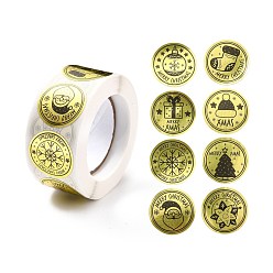 Gold Christmas Themed Flat Round Roll Stickers, Self-Adhesive Paper Gift Tag Stickers, for Party, Decorative Presents, Gold, 25x0.1mm, about 500pcs/roll