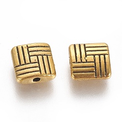 Antique Golden Tibetan Style Alloy Square Carved Stripes Beads, Cadmium Free & Lead Free, Antique Golden, 8x8x3mm, Hole: 1mm, about 1170pcs/1000g