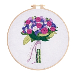 Medium Orchid Flower Pattern DIY Embroidery Kit, including Embroidery Needles & Thread, Cotton Cloth, Medium Orchid, 210x210mm