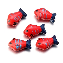 Roja Cuentas de porcelana hechas a mano perlado, pescado, rojo, 20x12 mm, agujero: 2.2 mm, sobre 5 unidades / bolsa
