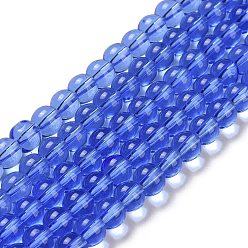 Bleu Bleuet Verre rondes rangées de perles, bleuet, 10mm, Trou: 1mm, Environ 32 pcs/chapelet, 11 pouce
