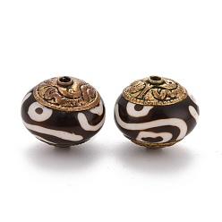 Noir Perles en laiton de style tibétain faites à la main, avec turquoise synthétique, rondelle, noir, 20.5x18mm, Trou: 1.5mm