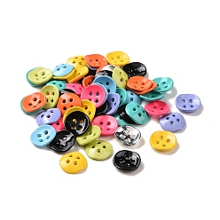 Mixed Color Spray painted Alloy Buttons, 4-Hole, Flat Round, Mixed Color, 14x14x3.5mm, Hole: 1.3mm