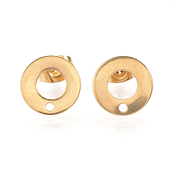 Golden 304 Stainless Steel Stud Earring Findings, Ear Nuts/Earring Backs, Ring/Circle, Golden, 10mm, Hole: 1mm, Pin: 0.8mm,