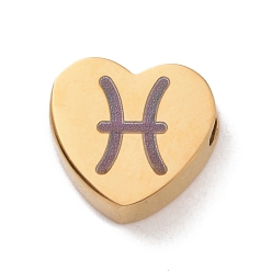 Pisces 304 Stainless Steel Beads, Heart with Constellation Pattern, Golden, Pisces, 7.5x8x3mm, Hole: 2mm