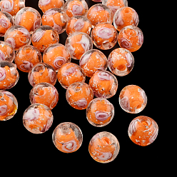 Orange Foncé Faits à la main perles au chalumeau de fleurs lumineuses intérieure, ronde, orange foncé, 9~10mm, Trou: 1~2mm