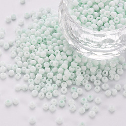Azure 8/0 Opaque Glass Seed Beads, Round Hole, Frosted Colours, Round, Azure, 3~4x2~3mm, Hole: 0.8mm, about 15000pcs/Pound