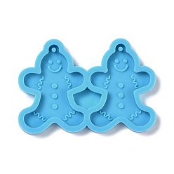 Deep Sky Blue Christmas Theme DIY Pendant Silicone Molds, for Earring Making, Resin Casting Molds, For UV Resin, Epoxy Resin Jewelry Making, Gingerbread Man, Deep Sky Blue, 43x63x4mm, Hole: 2mm, Inner Diameter: 37x28mm