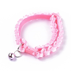 Pink Adjustable Polyester Lace Dog/Cat Collar, Pet Supplies, with Iron Bell and Polypropylene(PP) Buckle, Pink, 21~35x0.9cm, Fit For 19~32cm Neck Circumference